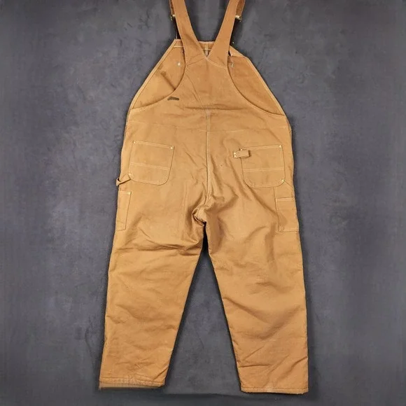 Carhartt Duck Bib Overalls Men 54x30 Brown R02 Insulated Zip Leg Double Knee USA